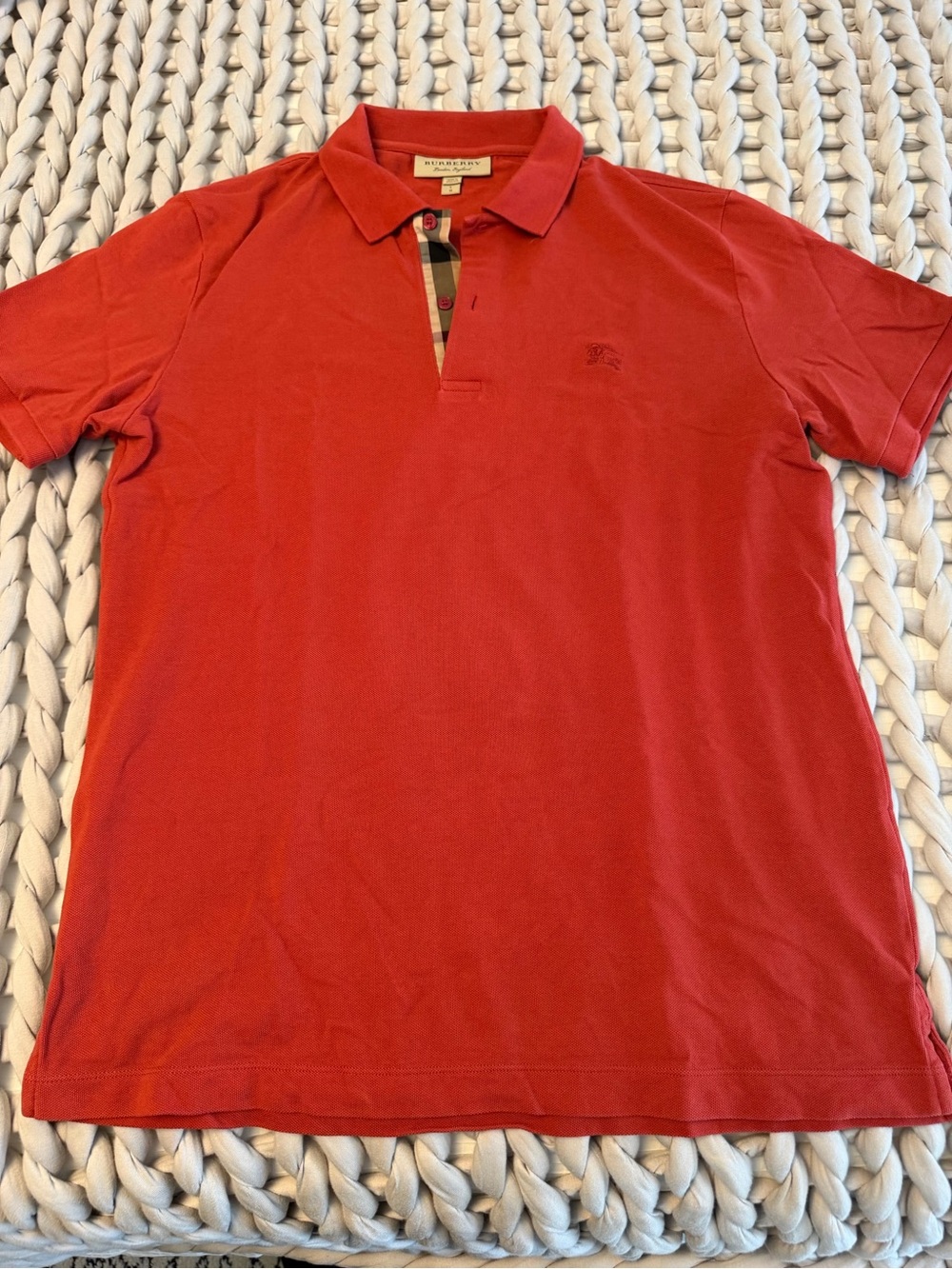 Burberry Red Polo with Signature Check Placket